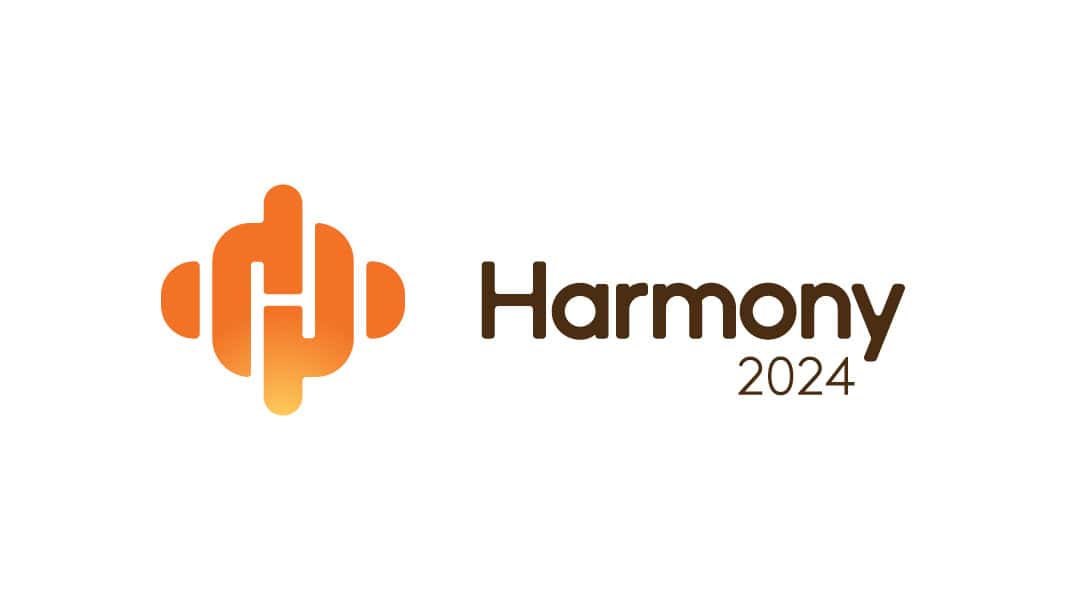 Harmony 2024 logo with orange sound wave icon and text.